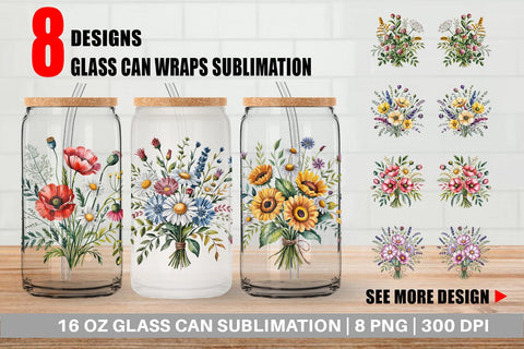 Glass Can Summer Wildflower Sublimation artnoy 