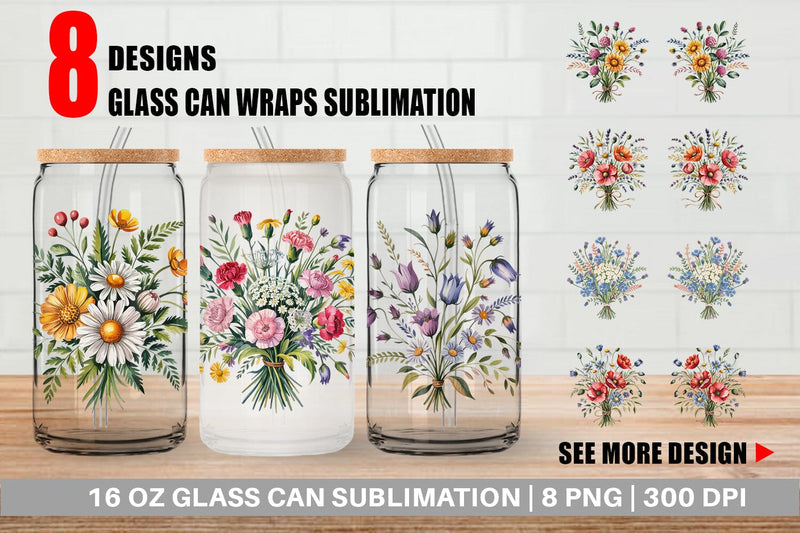 Glass Can Summer Wildflower Sublimation artnoy 