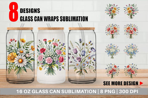 Glass Can Summer Wildflower Sublimation artnoy 