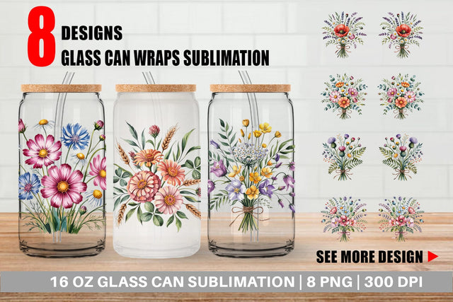 Glass Can Summer Wildflower Sublimation artnoy 
