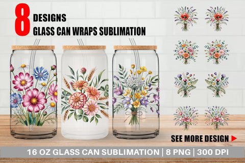 Glass Can Summer Wildflower Sublimation artnoy 