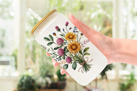 Glass Can Summer Wildflower Sublimation artnoy 