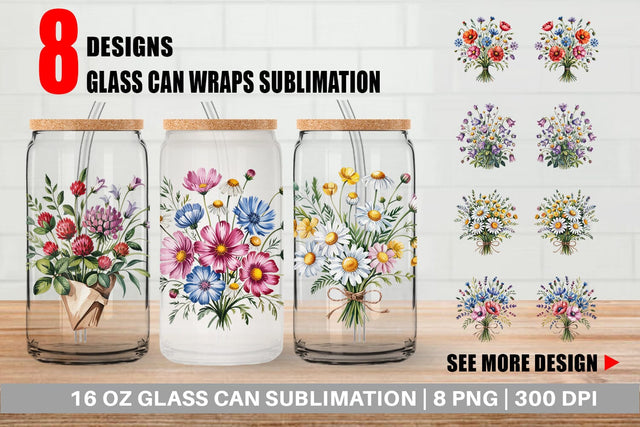 Glass Can Summer Wildflower Sublimation artnoy 