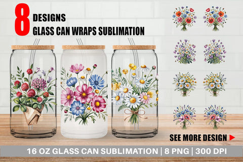 Glass Can Summer Wildflower Sublimation artnoy 