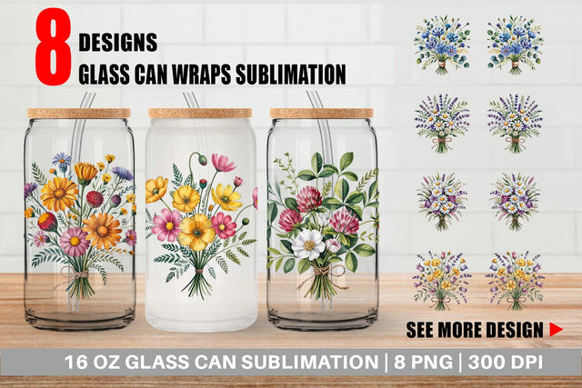 Glass Can Summer Wildflower Sublimation artnoy 