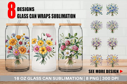 Glass Can Summer Wildflower Sublimation artnoy 