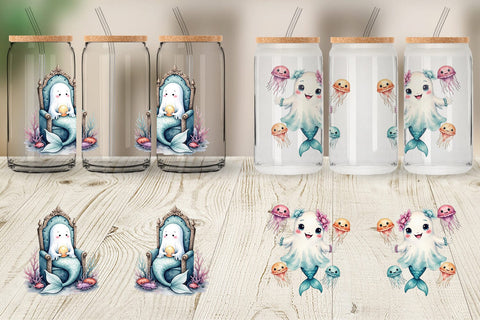 Glass Can Summerween Ghost Mermaids Sublimation artnoy 