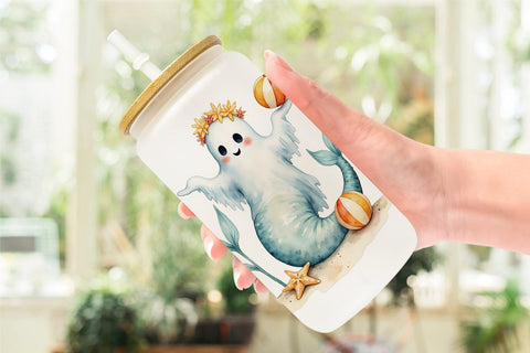Glass Can Summerween Ghost Mermaids Sublimation artnoy 