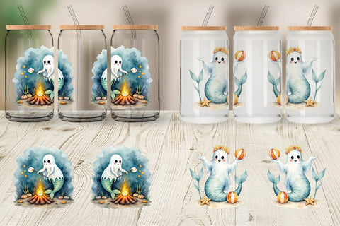 Glass Can Summerween Ghost Mermaids Sublimation artnoy 