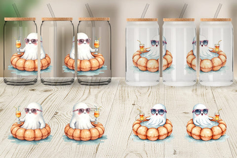 Glass Can Summerween Ghosts Sublimation artnoy 