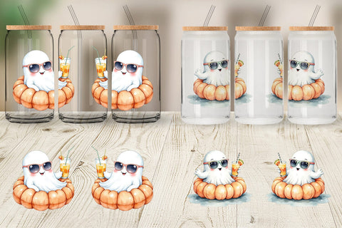 Glass Can Summerween Ghosts Sublimation artnoy 