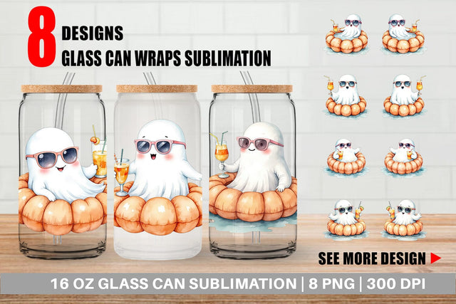 Glass Can Summerween Ghosts Sublimation artnoy 