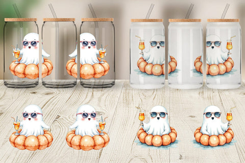Glass Can Summerween Ghosts Sublimation artnoy 
