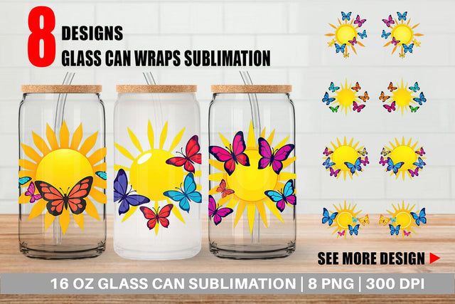 Glass Can Sun with Butterfly Sublimation artnoy 