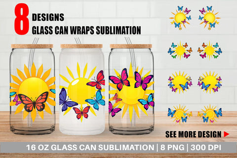 Glass Can Sun with Butterfly Sublimation artnoy 