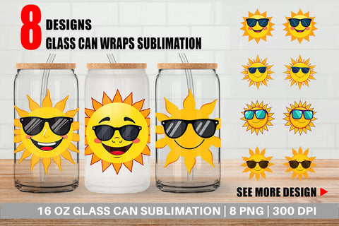 Glass Can Sun with Sunglasses Sublimation artnoy 