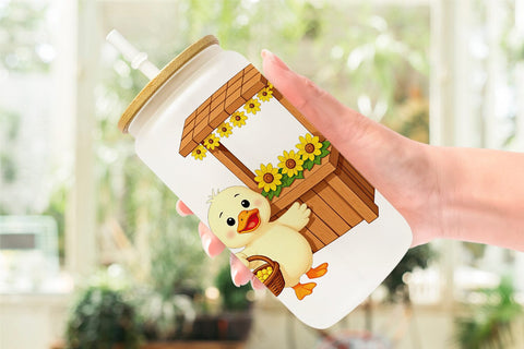 Glass Can Sunflower Farm Friends Sublimation artnoy 