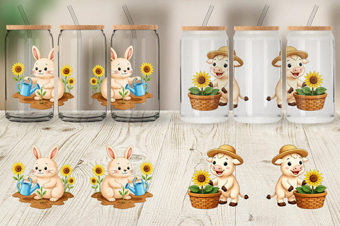 Glass Can Sunflower Farm Friends Sublimation artnoy 