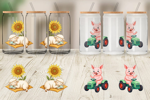 Glass Can Sunflower Farm Friends Sublimation artnoy 