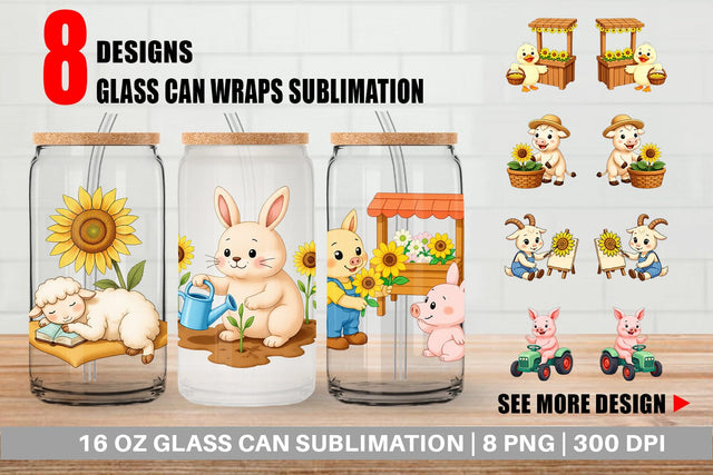 Glass Can Sunflower Farm Friends Sublimation artnoy 