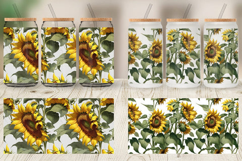 Glass Can Sunflower Pattern Sublimation artnoy 