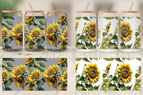 Glass Can Sunflower Pattern Sublimation artnoy 