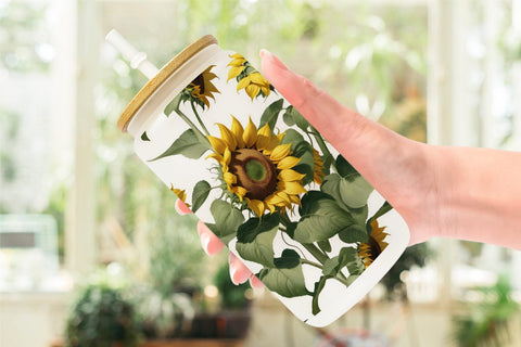 Glass Can Sunflower Pattern Sublimation artnoy 