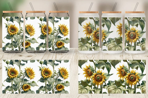 Glass Can Sunflower Pattern Sublimation artnoy 
