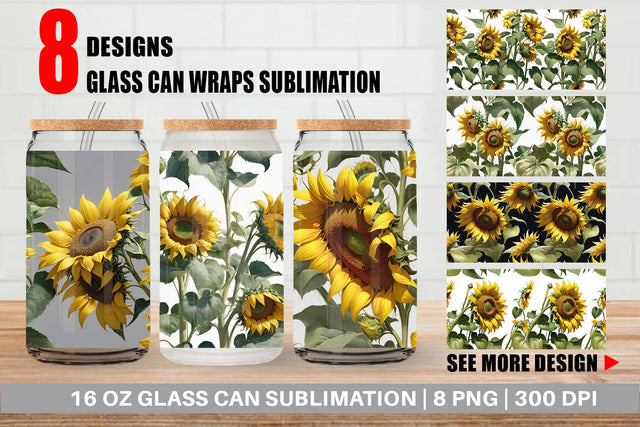 Glass Can Sunflower Pattern Sublimation artnoy 