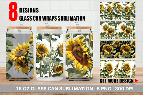 Glass Can Sunflower Pattern Sublimation artnoy 