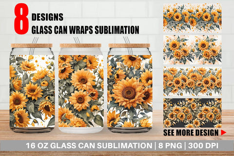Glass Can Sunflowers Pattern Sublimation artnoy 