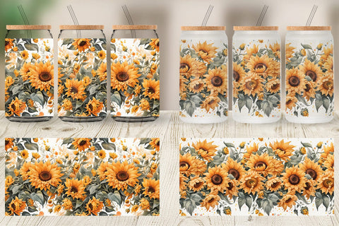 Glass Can Sunflowers Pattern Sublimation artnoy 
