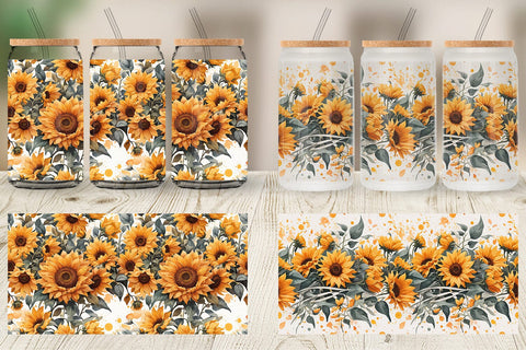 Glass Can Sunflowers Pattern Sublimation artnoy 