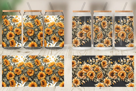 Glass Can Sunflowers Pattern Sublimation artnoy 