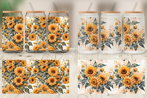 Glass Can Sunflowers Pattern Sublimation artnoy 