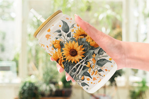 Glass Can Sunflowers Pattern Sublimation artnoy 