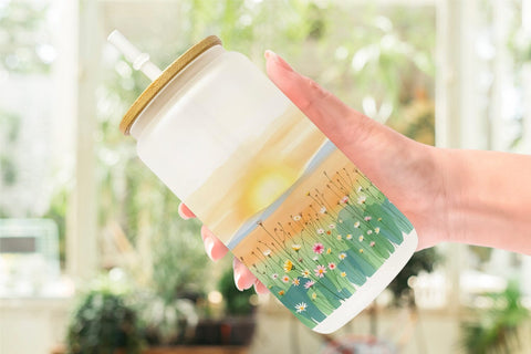 Glass Can Sunrise Meadow Sublimation artnoy 