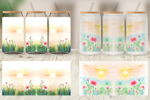 Glass Can Sunrise Meadow Sublimation artnoy 