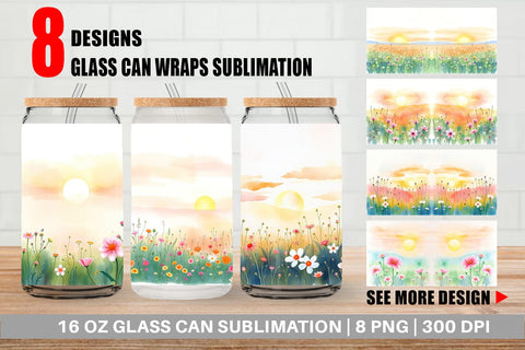 Glass Can Sunrise Meadow Sublimation artnoy 