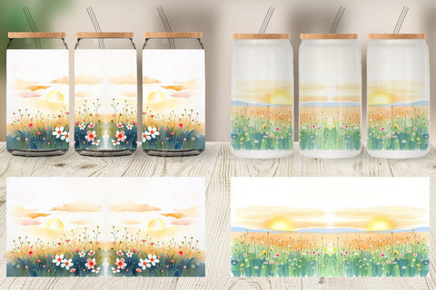 Glass Can Sunrise Meadow Sublimation artnoy 