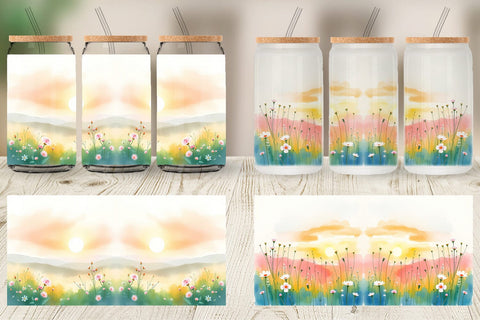 Glass Can Sunrise Meadow Sublimation artnoy 