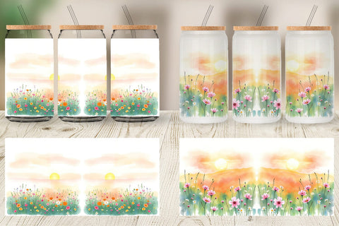 Glass Can Sunrise Meadow Sublimation artnoy 