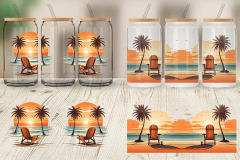 Glass Can Sunset Beach Chair Sublimation artnoy 