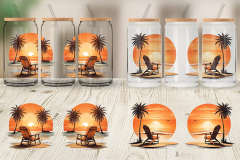 Glass Can Sunset Beach Chair Sublimation artnoy 