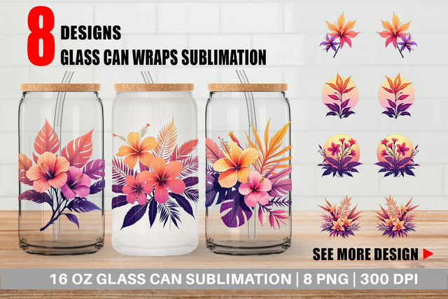 Glass Can Sunset Florals Sublimation artnoy 