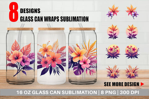 Glass Can Sunset Florals Sublimation artnoy 
