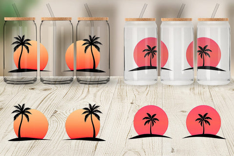 Glass Can Sunset Palm Tree Sublimation artnoy 