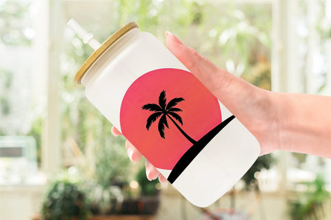 Glass Can Sunset Palm Tree Sublimation artnoy 