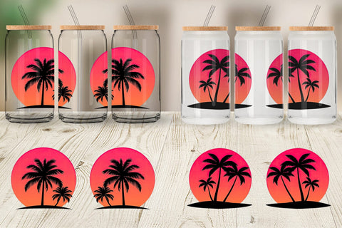 Glass Can Sunset Palm Tree Sublimation artnoy 