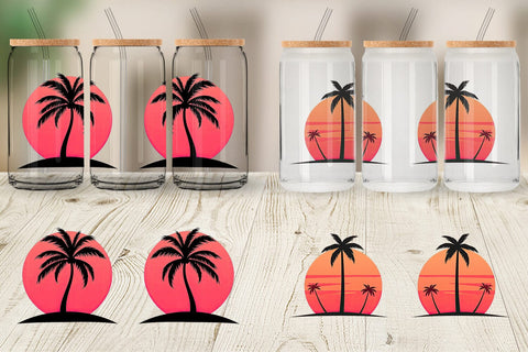 Glass Can Sunset Palm Tree Sublimation artnoy 